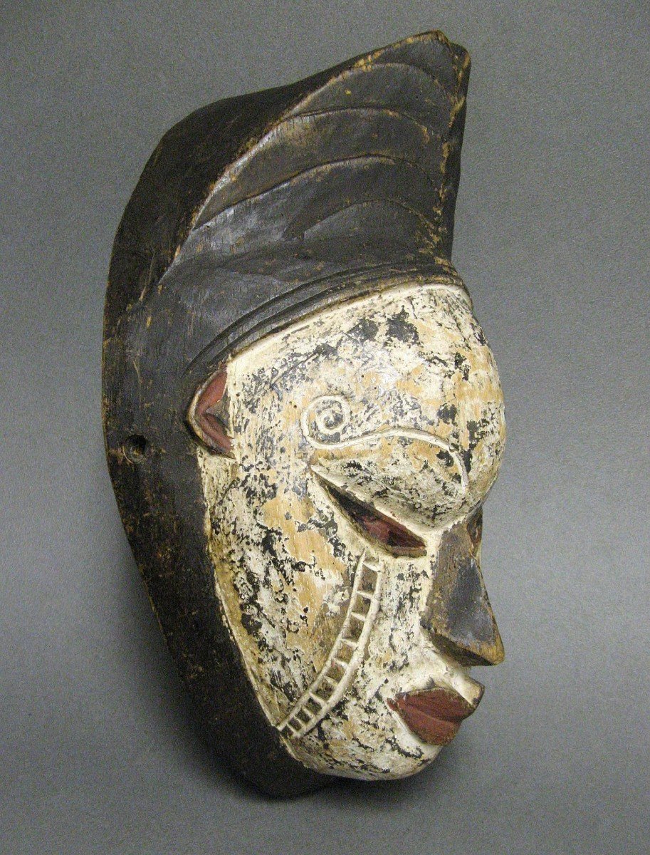 Masque Africain En Bois Polychrome Gabon.-photo-4