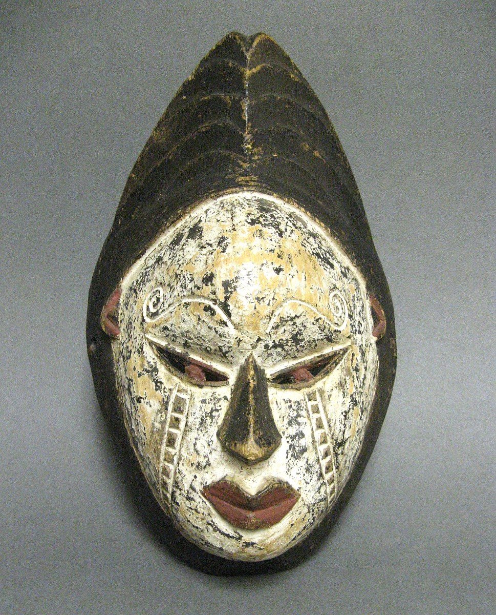 Masque Africain En Bois Polychrome Gabon.