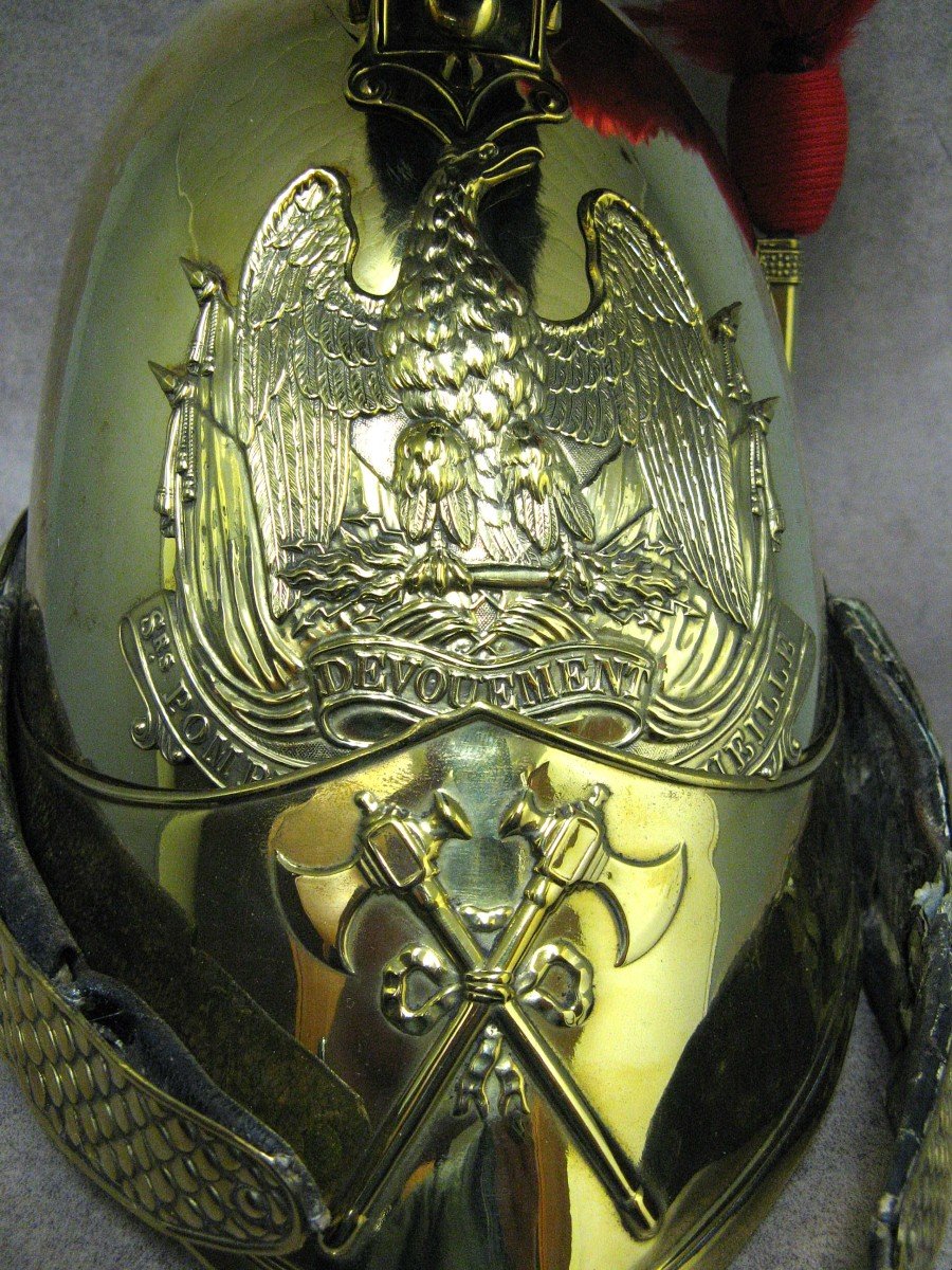 Helmet Of The Fire Brigade Of The City Of Eceuille Mle 1821. Second Empire.-photo-2