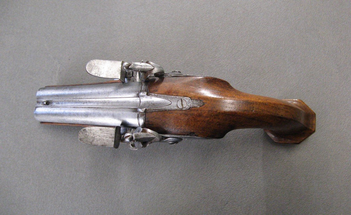 Double Barrel Flintlock Travel Pistol 1st Empire.-photo-4