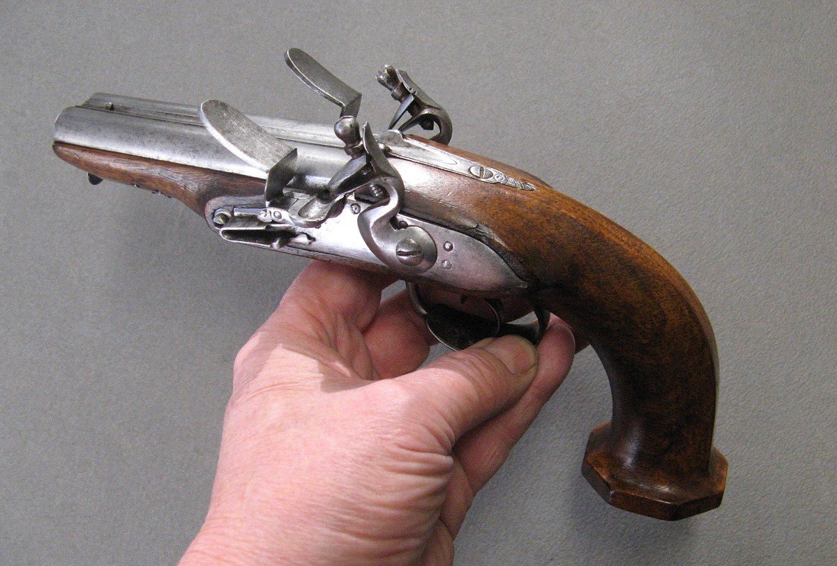 Double Barrel Flintlock Travel Pistol 1st Empire.-photo-3