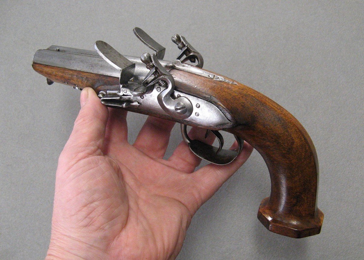 Double Barrel Flintlock Travel Pistol 1st Empire.