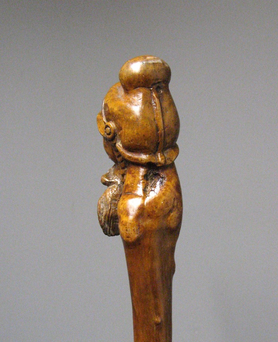 Cane Called “grognards” In Carved Boxwood. 19th Century Popular Art Monoxyl Cane.-photo-4