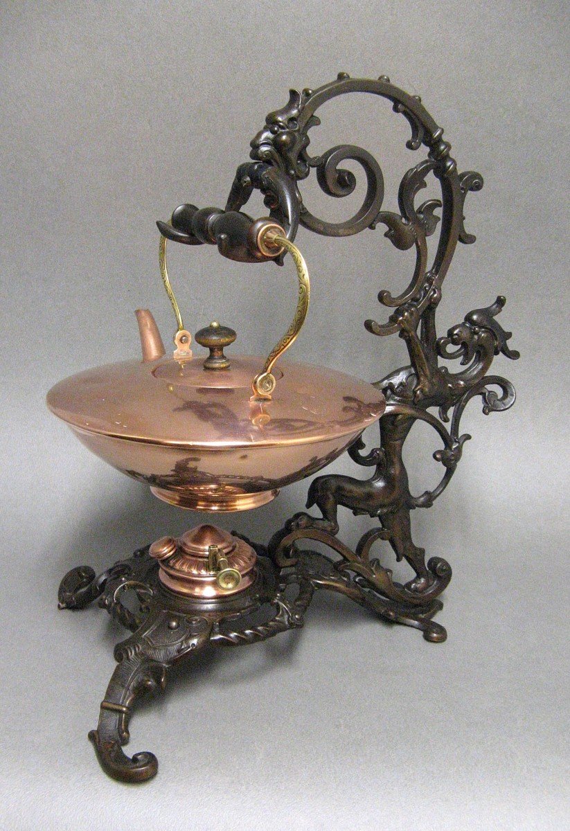 Théière Verseuse Samovar Avec Réchaud Jugendstil Vers 1900.-photo-2