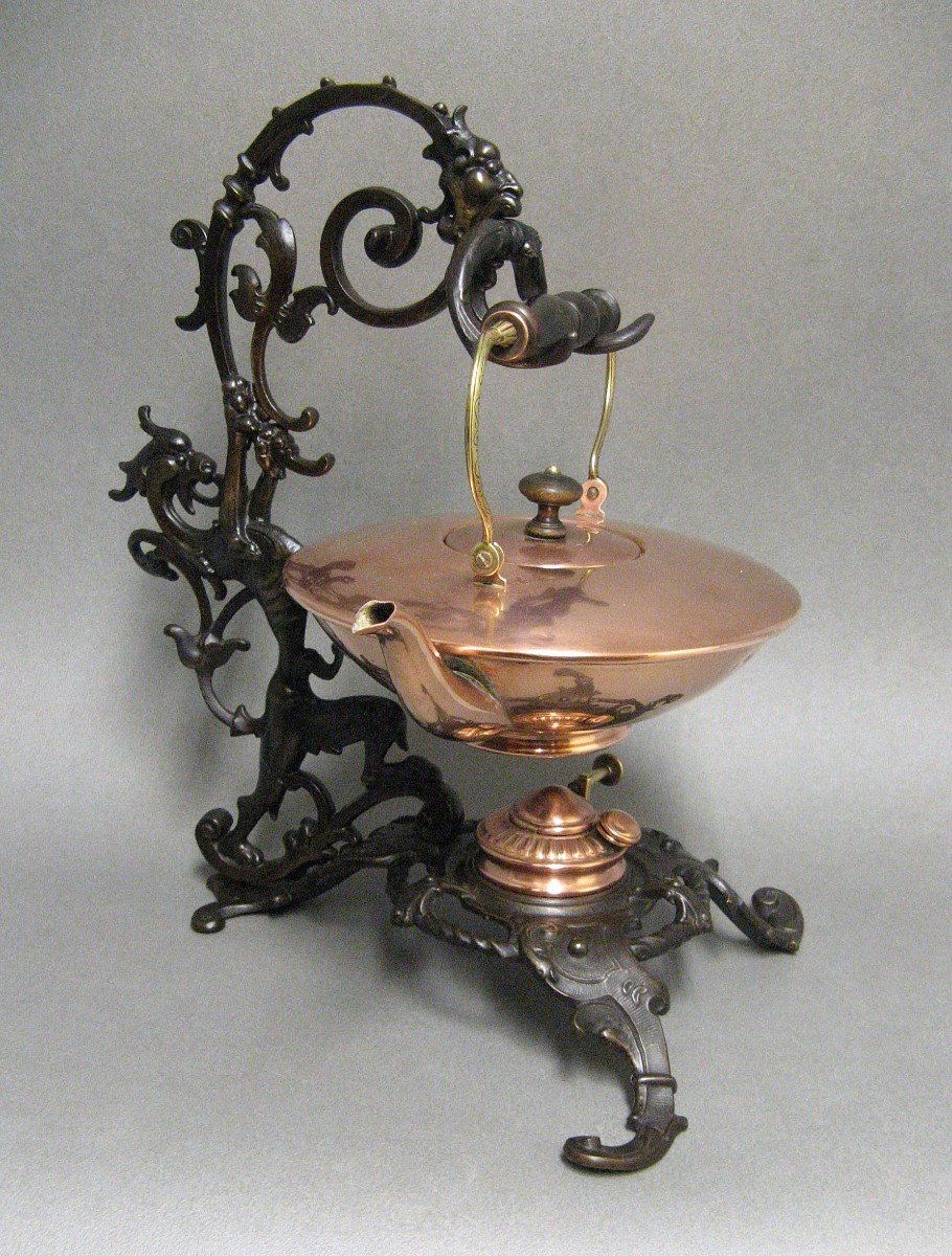 Théière Verseuse Samovar Avec Réchaud Jugendstil Vers 1900.-photo-1