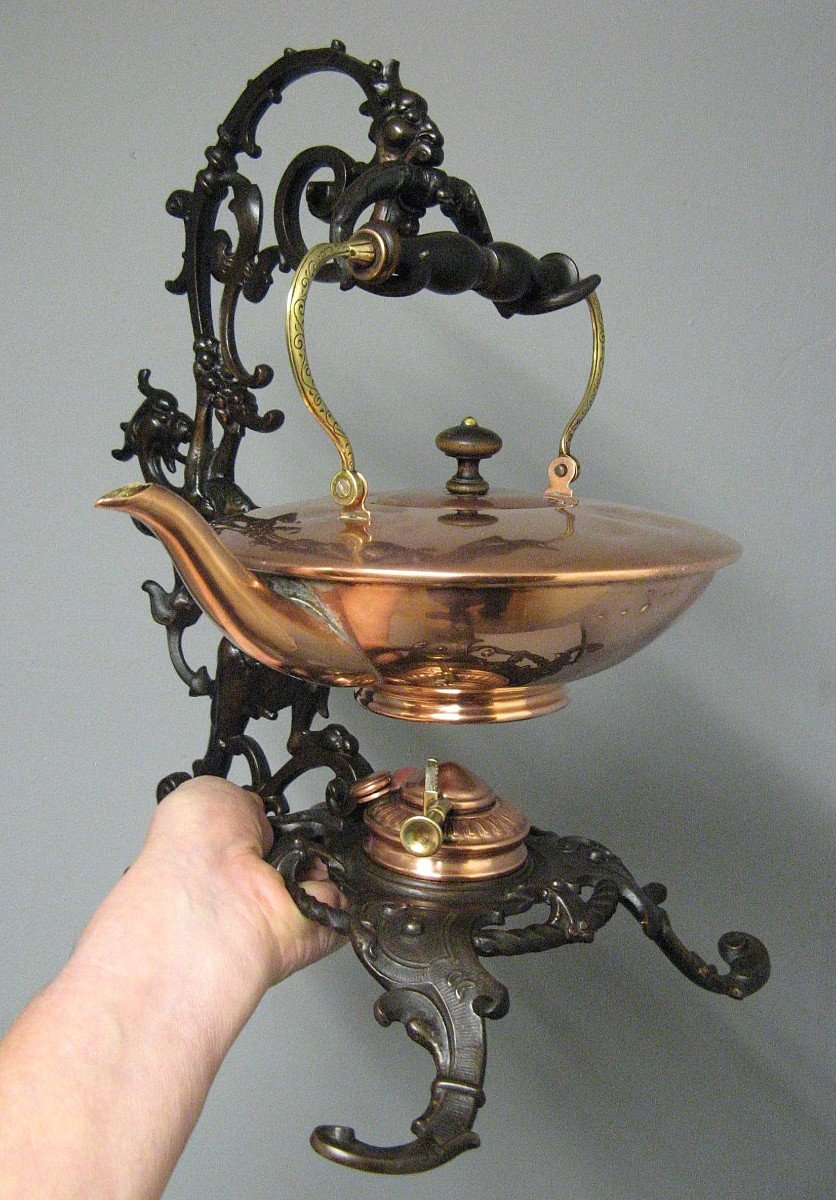 Théière Verseuse Samovar Avec Réchaud Jugendstil Vers 1900.-photo-5