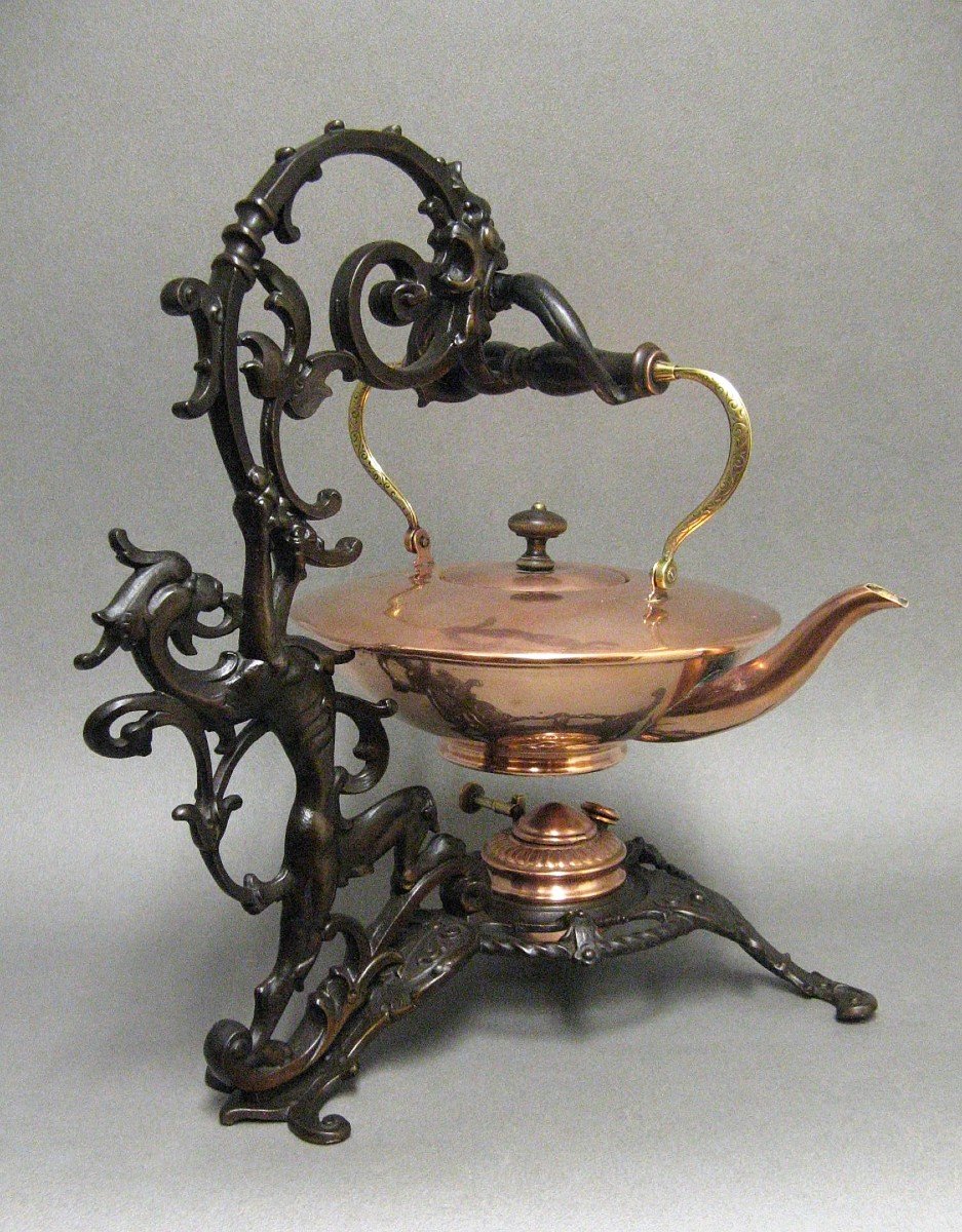 Théière Verseuse Samovar Avec Réchaud Jugendstil Vers 1900.