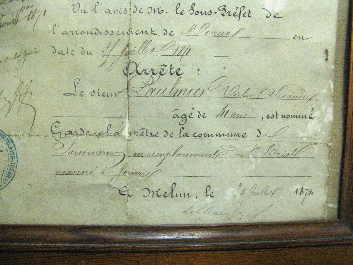 Plaque De Garde Champêtre Et Nomination Datée 1871.-photo-1