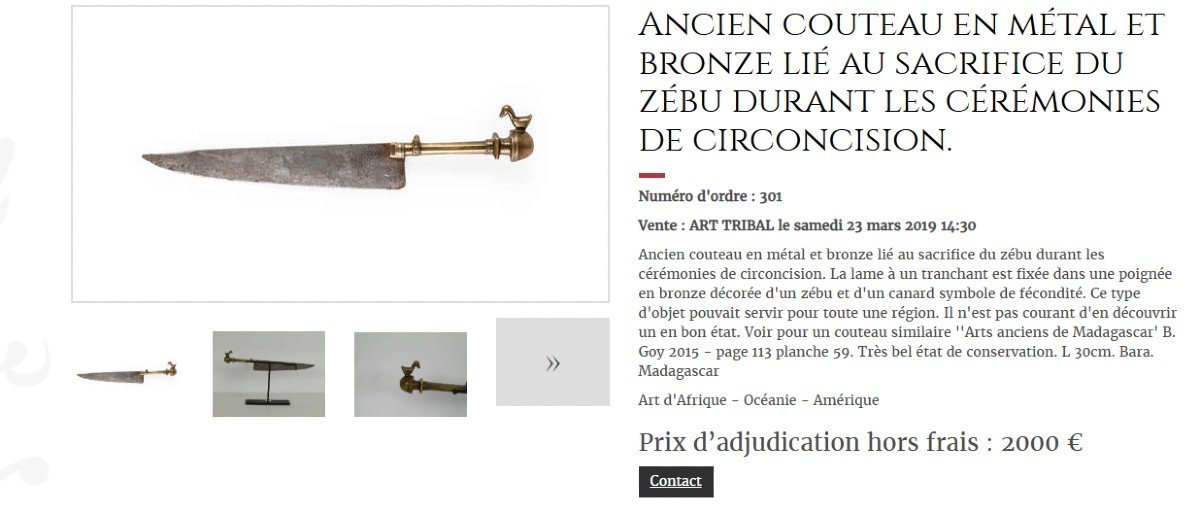 Ancien Couteau Lié Au Sacrifice Du Zébu Durant Les Cérémonies De Circoncision.-photo-2