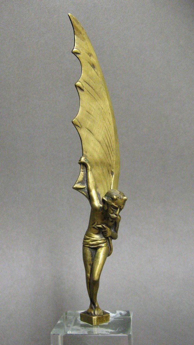 Sceau, Cachet à Cire Coupe Papier En Bronze XIXe. Lucifer Satan.