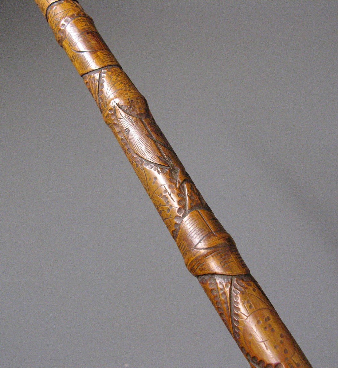 Carved Bamboo Cane. Japan Circa 1900. -photo-2