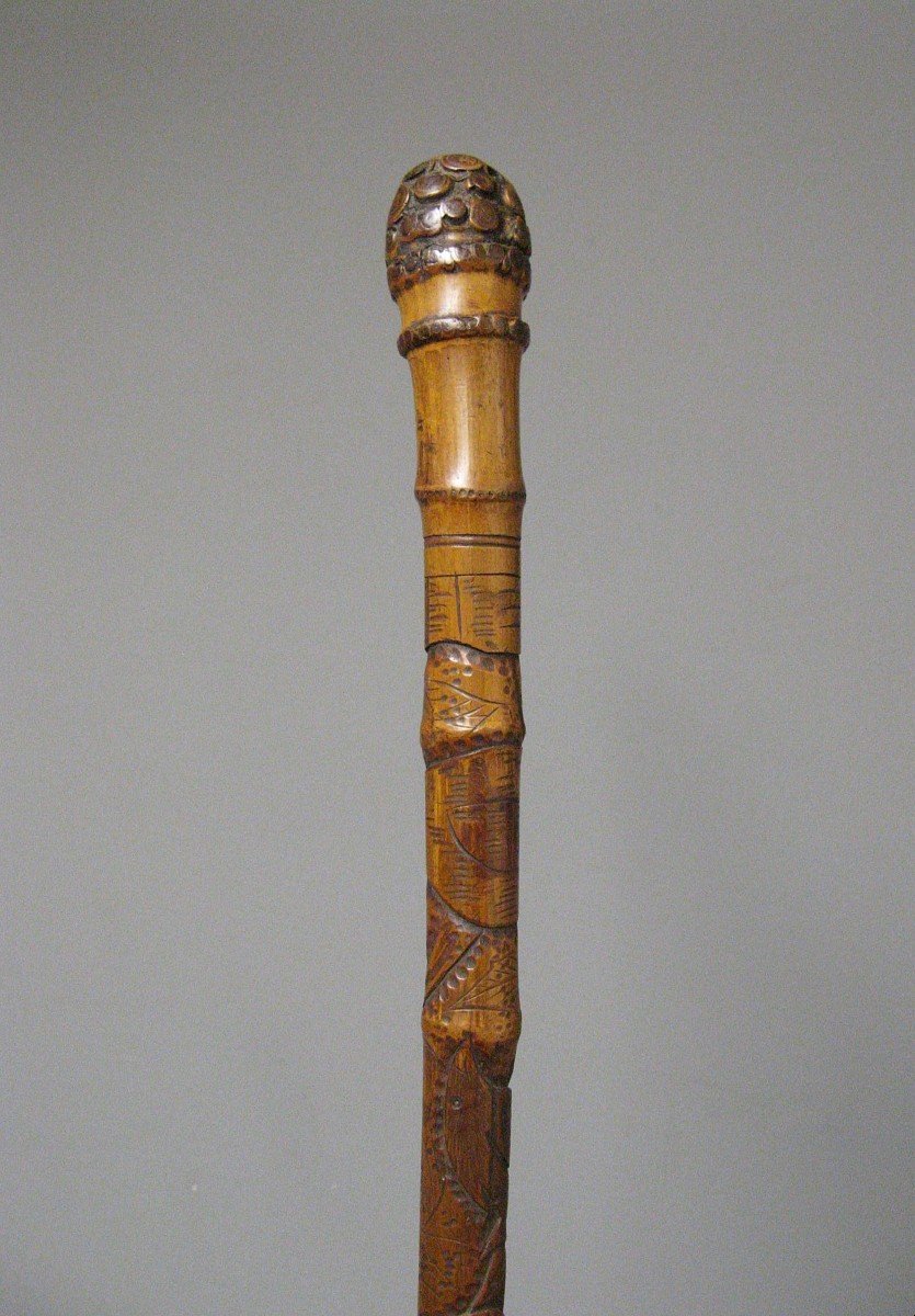 Carved Bamboo Cane. Japan Circa 1900. 