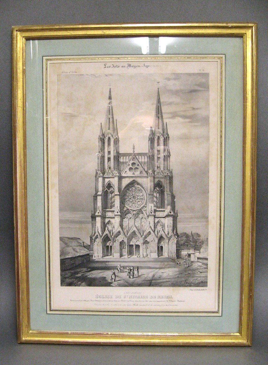 Engraving Of The Church Of St Nicaise In Reims, Printed By Aubert & Cie, 19th Century