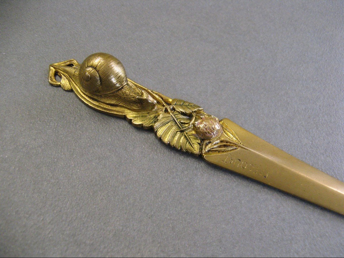 Art Nouveau Gilt Bronze Snail Paper Cutter Signed Frécourt.-photo-2