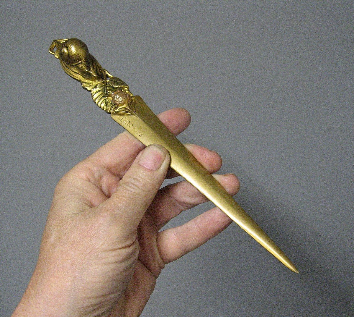 Art Nouveau Gilt Bronze Snail Paper Cutter Signed Frécourt.-photo-4