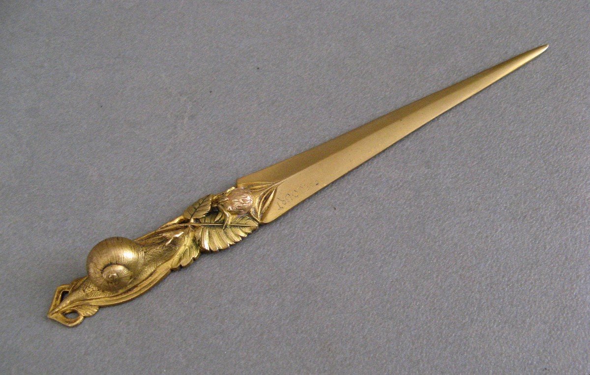 Art Nouveau Gilt Bronze Snail Paper Cutter Signed Frécourt.-photo-1