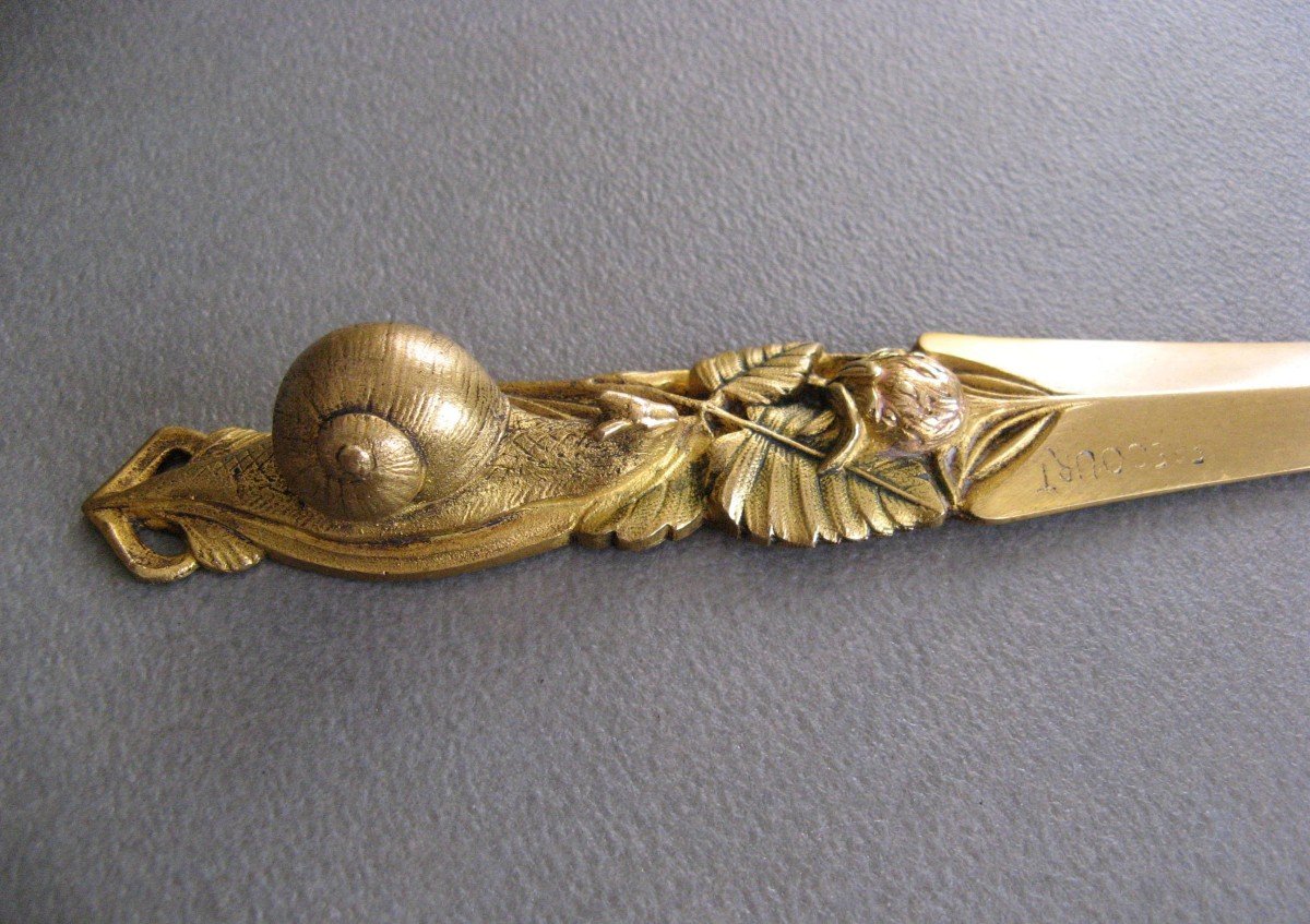 Art Nouveau Gilt Bronze Snail Paper Cutter Signed Frécourt.