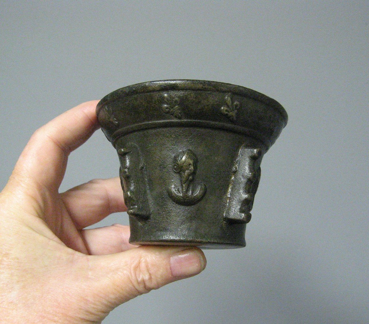 17th Century Bronze Mortar. Fleur De Lys.-photo-2