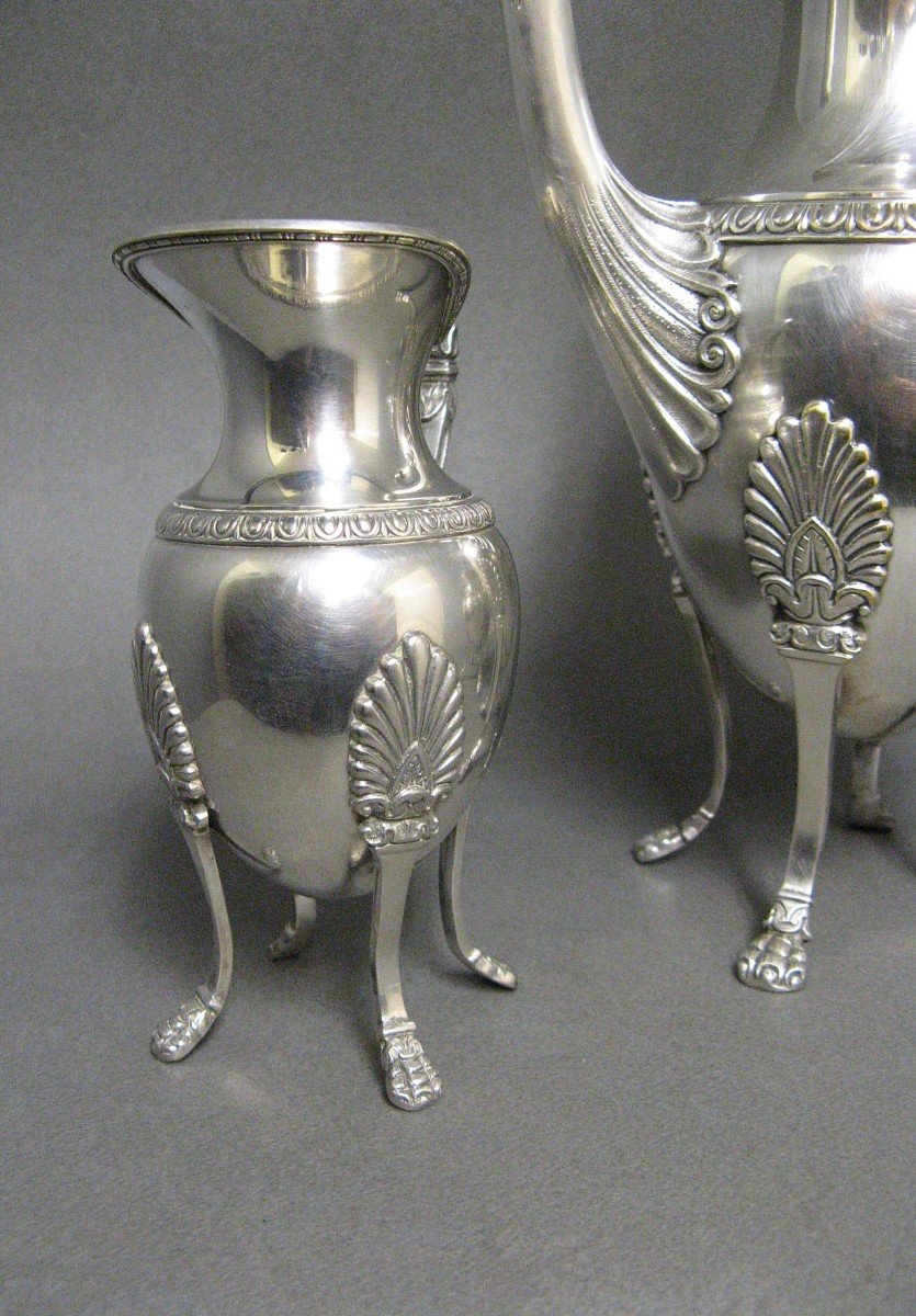 Empire Style Silver Metal Sugar Bowl And Milk Jug, 19th Century.-photo-2