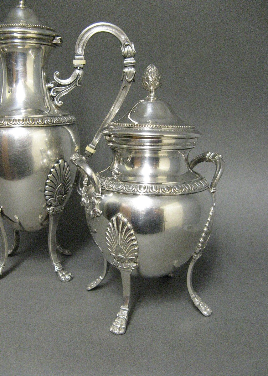 Empire Style Silver Metal Sugar Bowl And Milk Jug, 19th Century.-photo-4