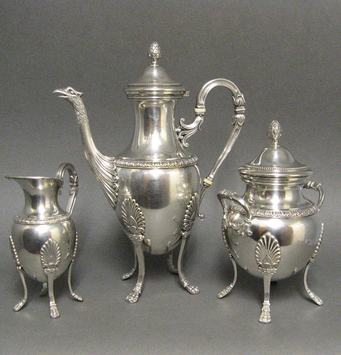 Empire Style Silver Metal Sugar Bowl And Milk Jug, 19th Century.