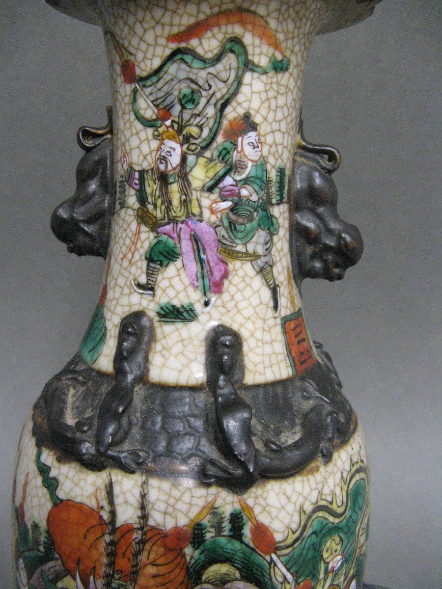 China Nanking Earthenware Vase Mounted As A Lamp.-photo-2