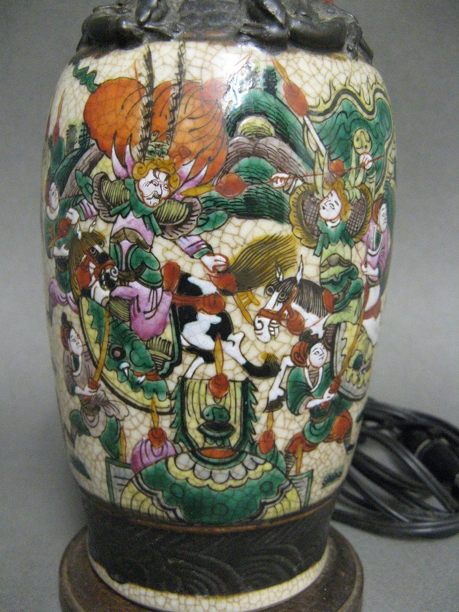 China Nanking Earthenware Vase Mounted As A Lamp.-photo-3