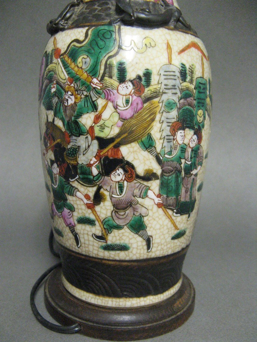 China Nanking Earthenware Vase Mounted As A Lamp.-photo-4