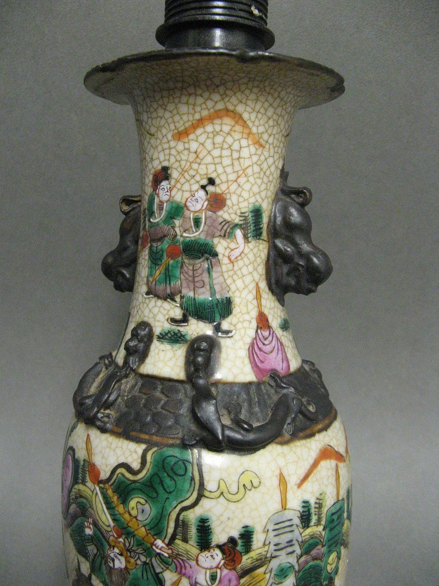 China Nanking Earthenware Vase Mounted As A Lamp.-photo-1