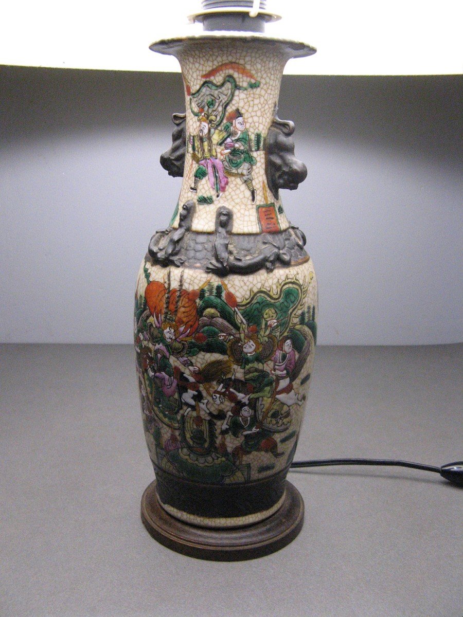 China Nanking Earthenware Vase Mounted As A Lamp.-photo-2