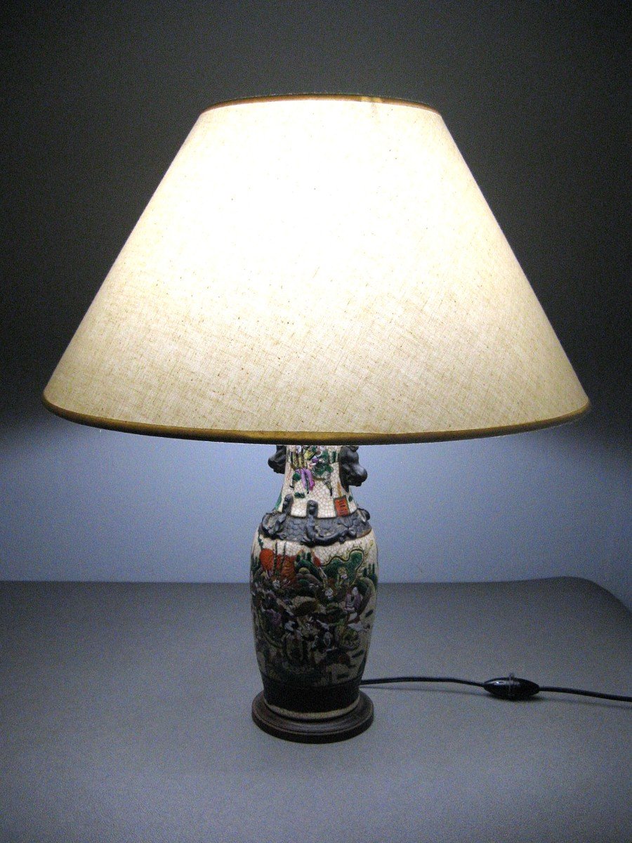 China Nanking Earthenware Vase Mounted As A Lamp.-photo-3