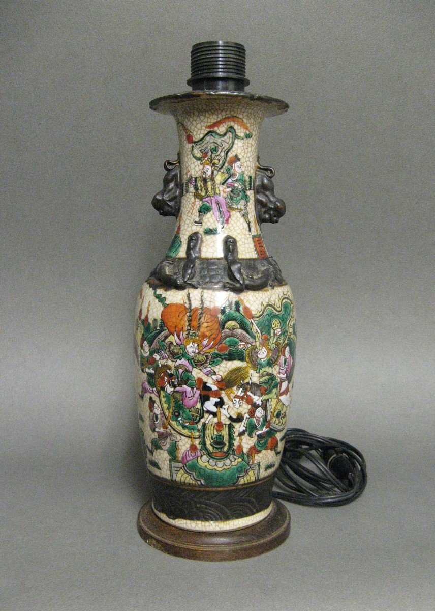 China Nanking Earthenware Vase Mounted As A Lamp.