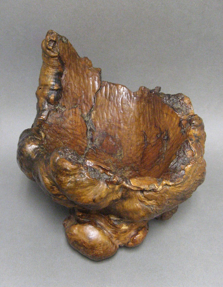 Large Hand Carved Burl Wood Bowl.-photo-3