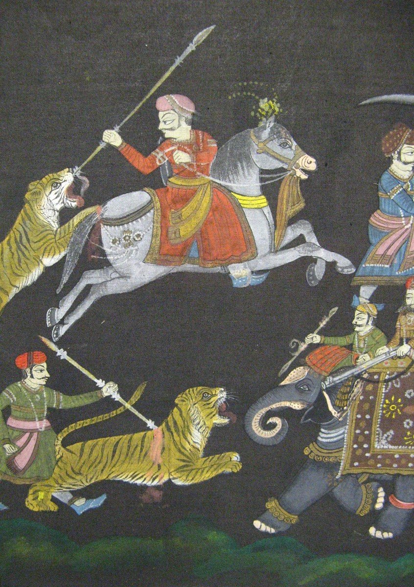 Tiger Hunting Silk Painting India-photo-2