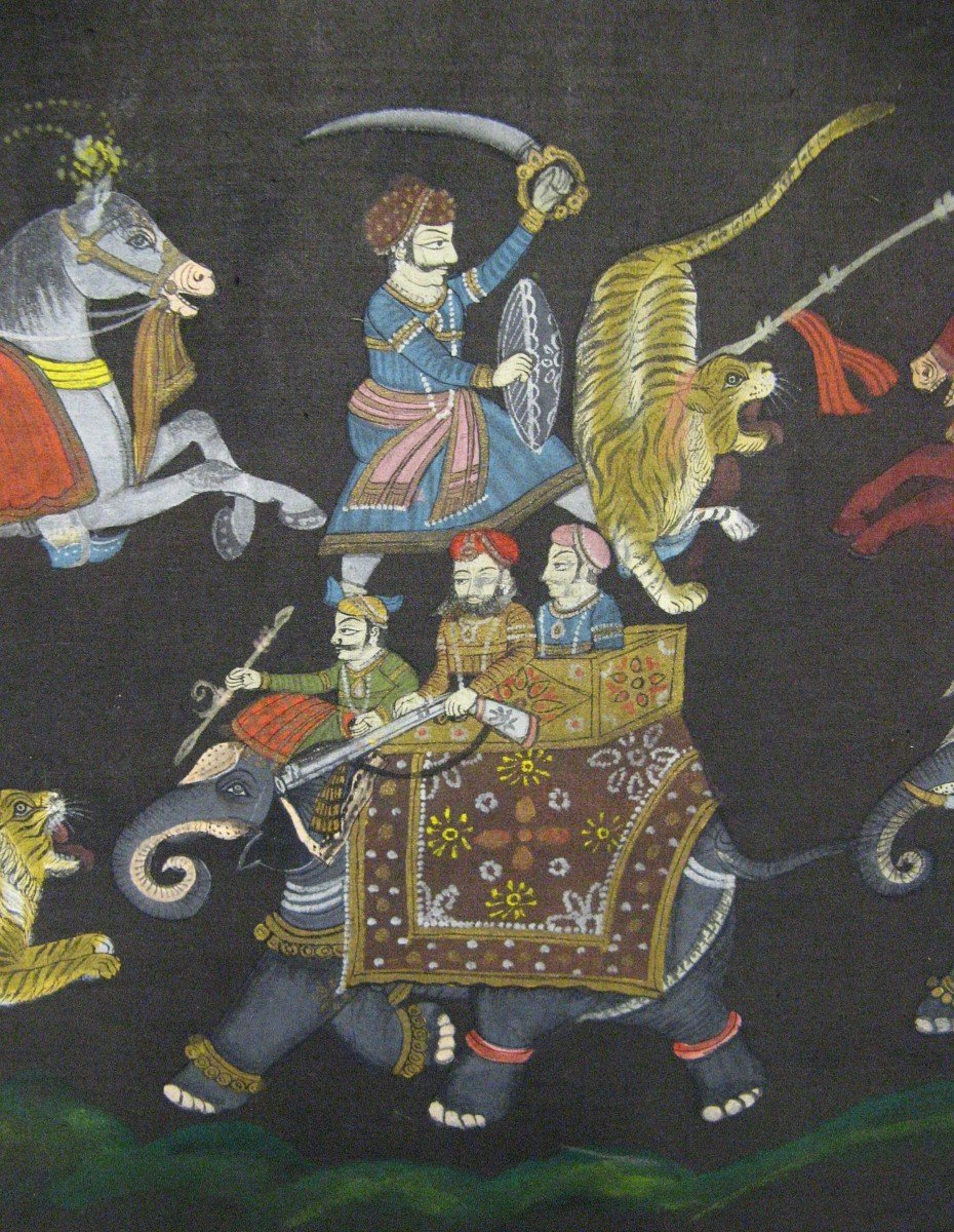 Tiger Hunting Silk Painting India-photo-3