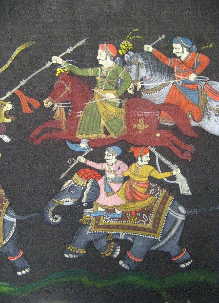 Tiger Hunting Silk Painting India-photo-4