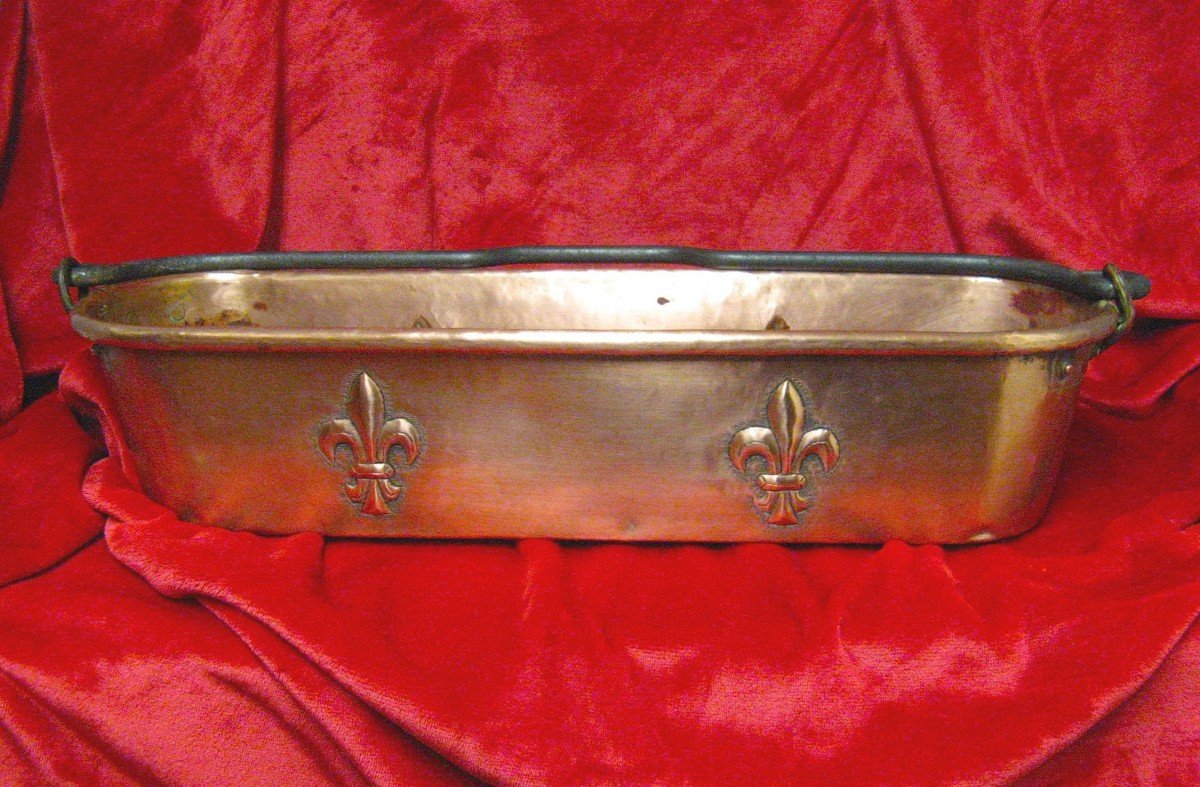 Copper Fishpot 19th Century Charles X. Fleur De Lys.-photo-2