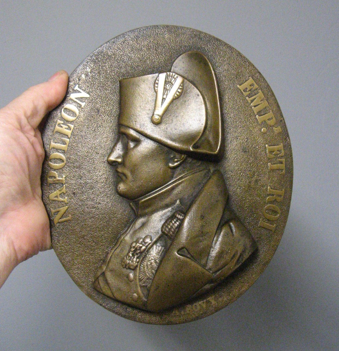 Bronze Wall Plaque With The Image Of Napoleon I From The 19th Century.-photo-4