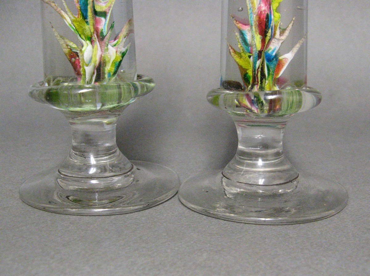 Lot Of Two Paperweights, Wig Holders In Sulfurized Glass 19th Century. Obelisk.-photo-4