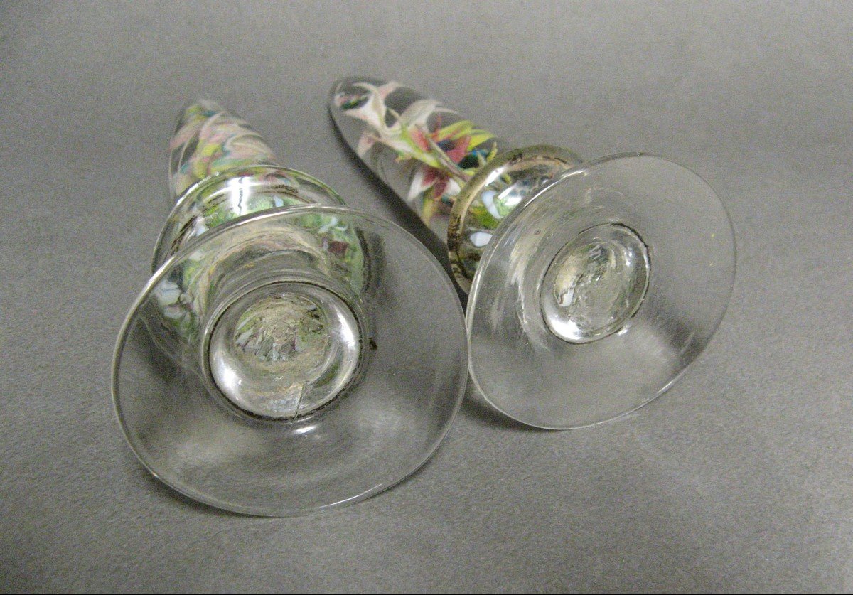 Lot Of Two Paperweights, Wig Holders In Sulfurized Glass 19th Century. Obelisk.-photo-1