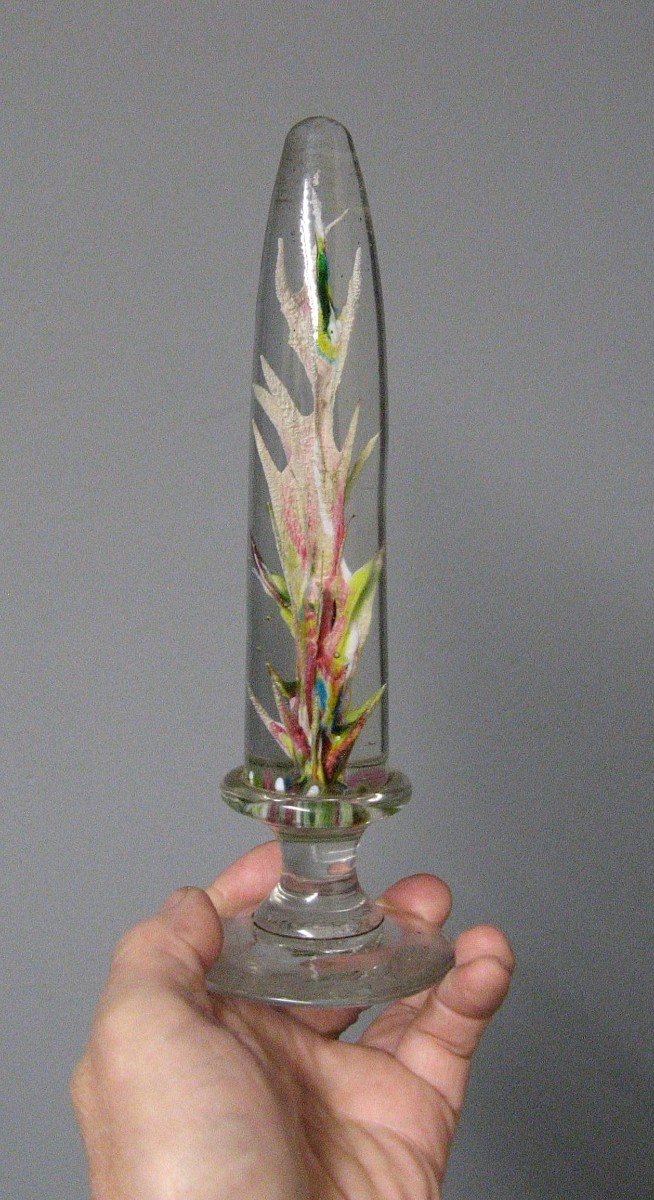 Lot Of Two Paperweights, Wig Holders In Sulfurized Glass 19th Century. Obelisk.-photo-2