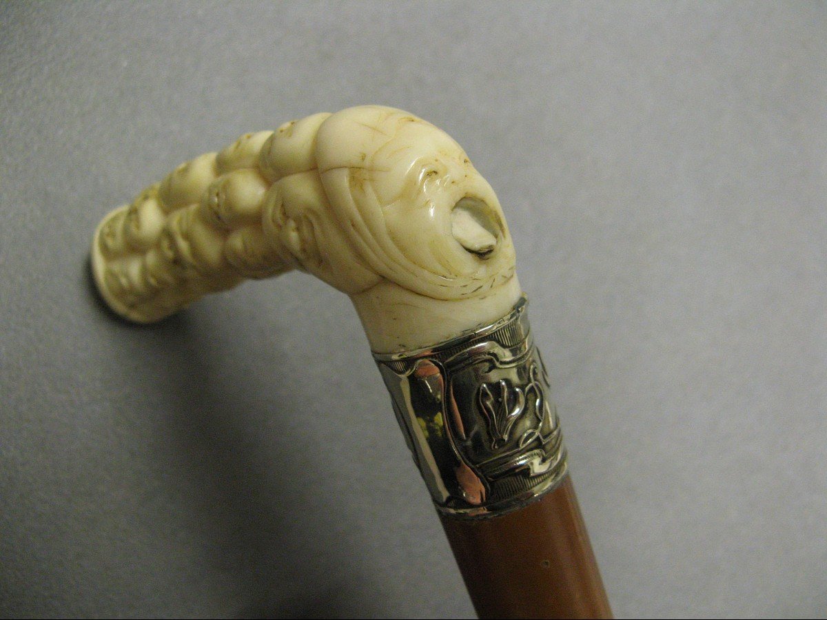 Cane With Carved Handle Decorated With Japanese Noh Theater Masks, 19th Century.-photo-4