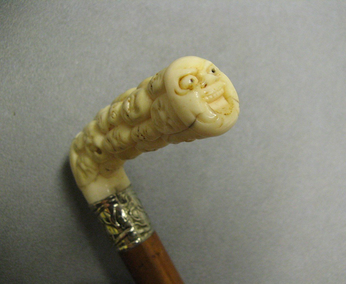 Cane With Carved Handle Decorated With Japanese Noh Theater Masks, 19th Century.-photo-1