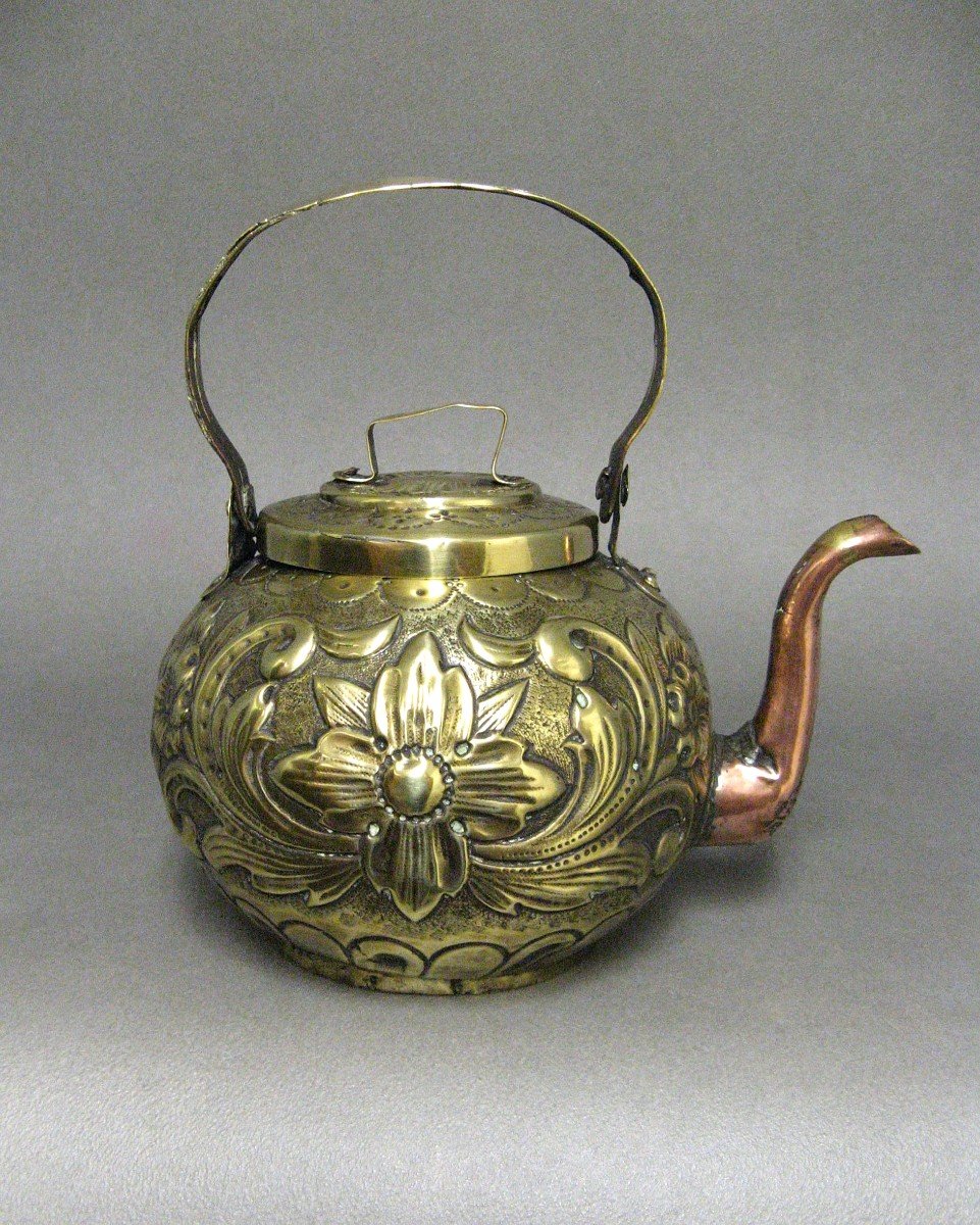 Decorated Yellow Copper Kettle.-photo-3