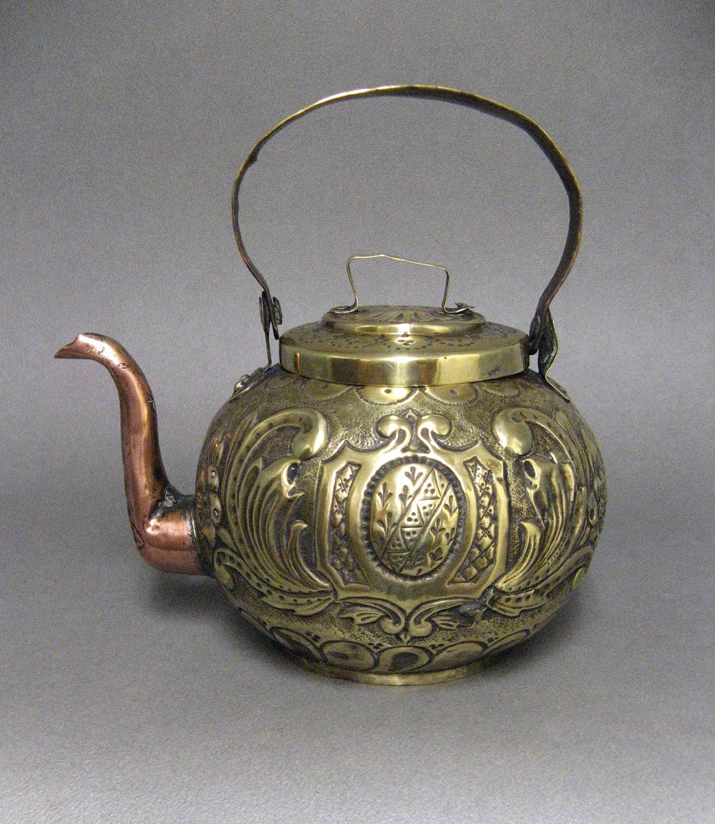 Decorated Yellow Copper Kettle.