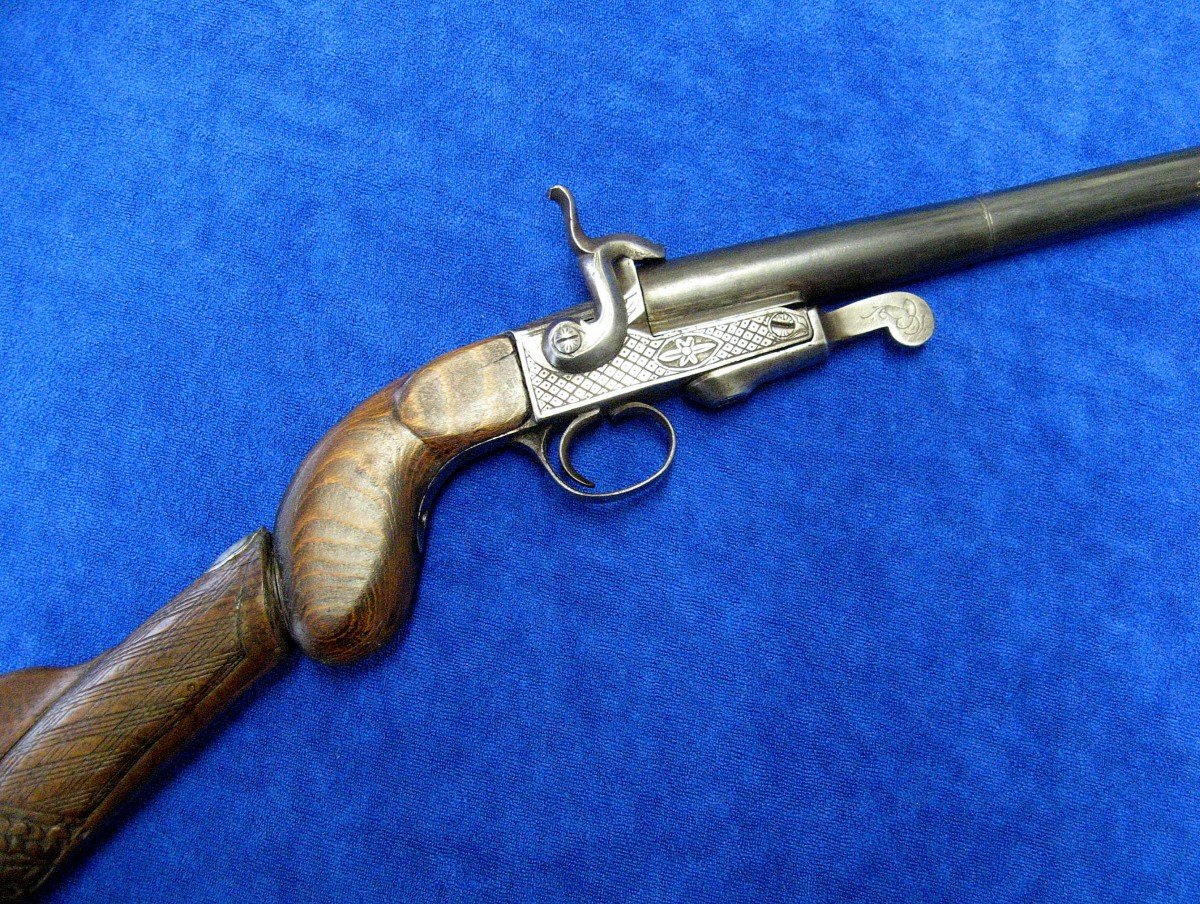 19th Century Pin-action Dismountable Poacher's Carbine Pistol.-photo-4