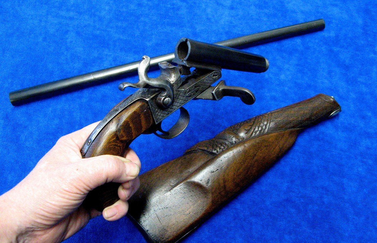 19th Century Pin-action Dismountable Poacher's Carbine Pistol.-photo-2