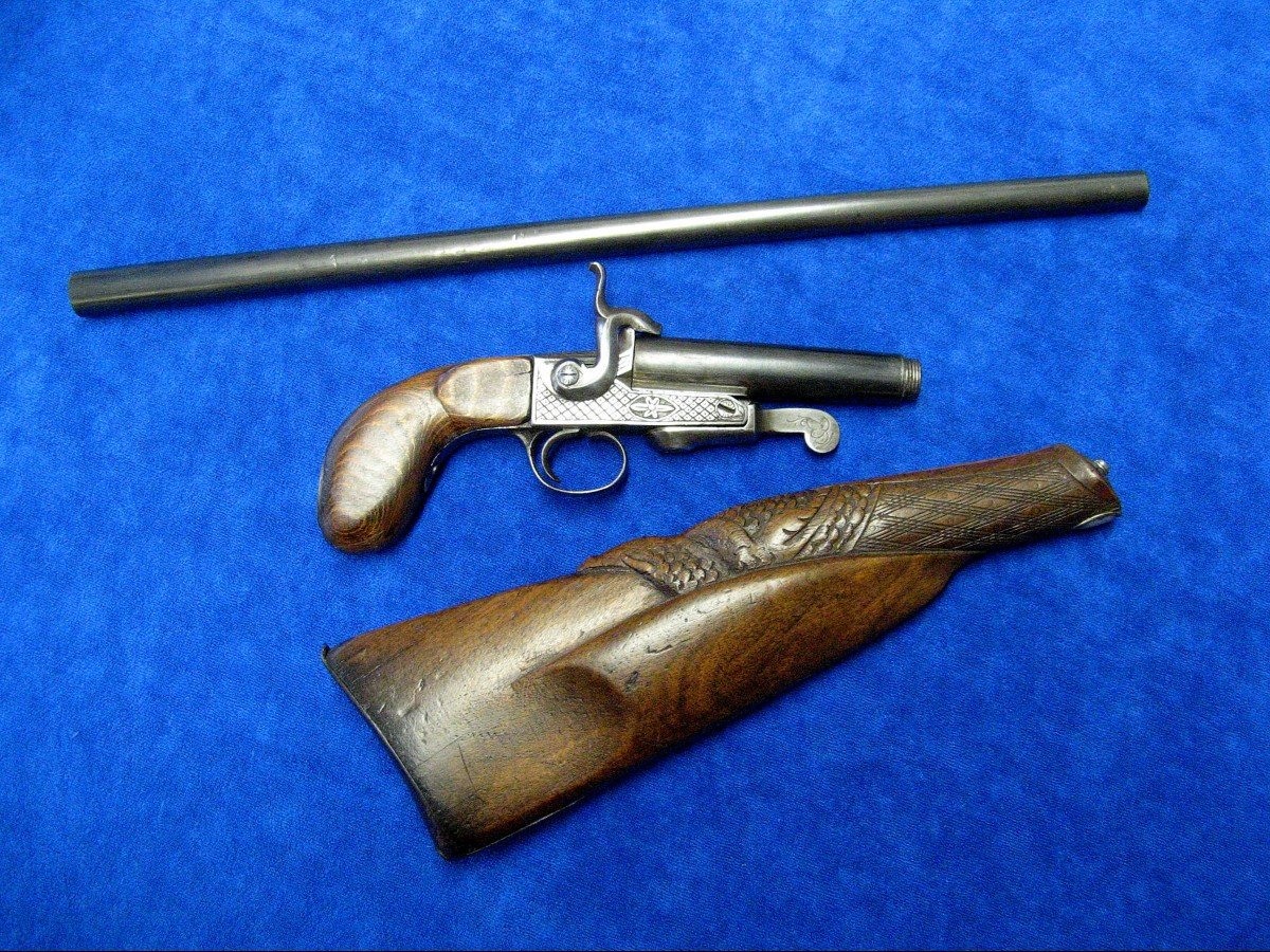 19th Century Pin-action Dismountable Poacher's Carbine Pistol.-photo-3