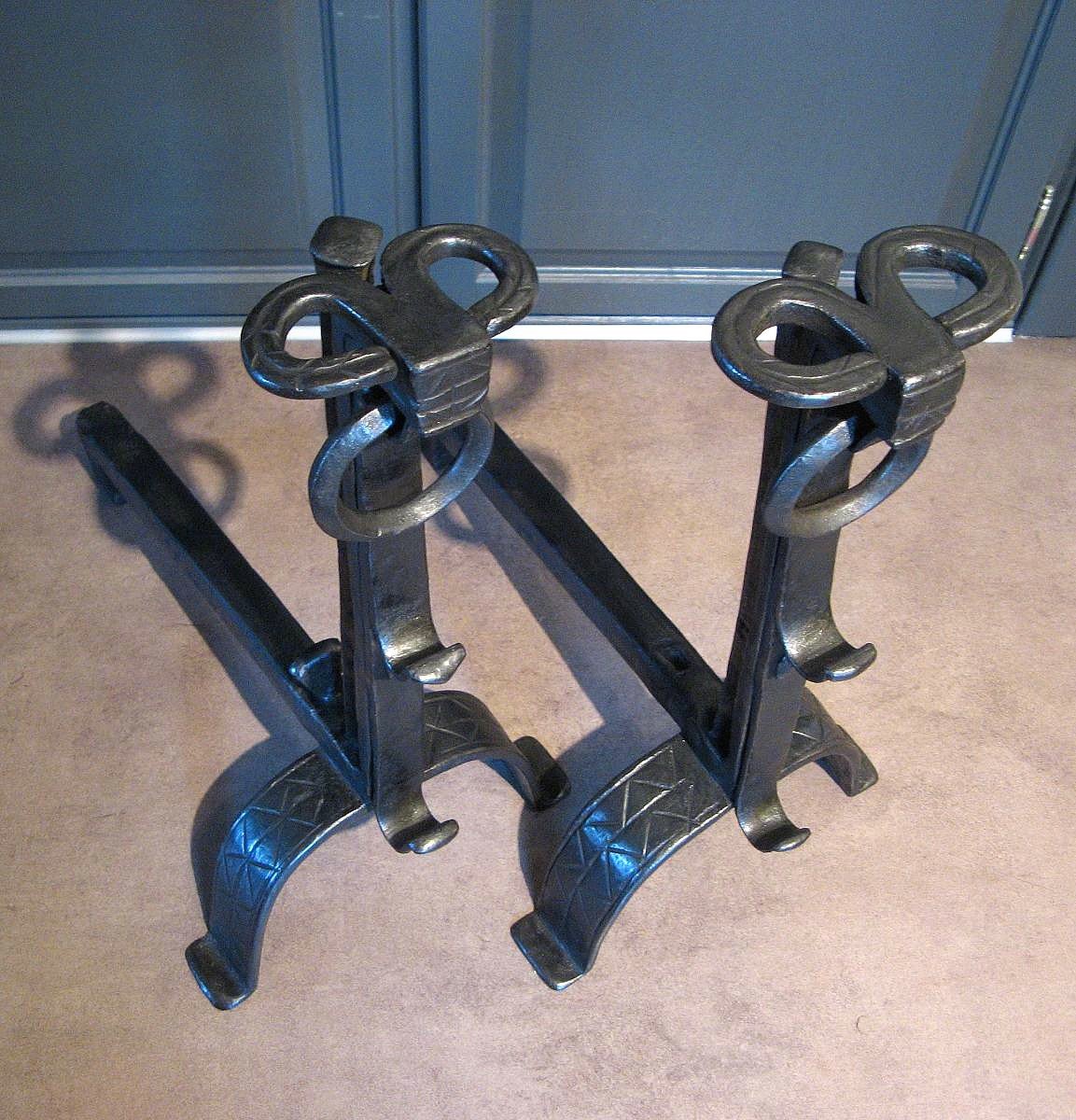 Pair Of Andirons Aries Head XVII.-photo-3