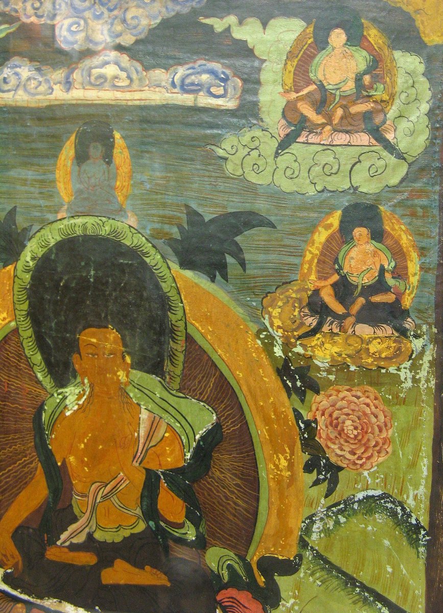 Tangka Tibet XIXe. Bouddha Peinture Sur Toile.-photo-3